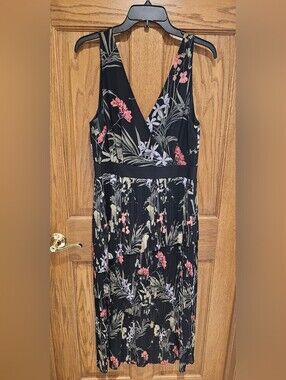 Ted Baker Black Floral Pleated Midi Dress with Pink & Lavender Blooms